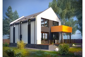Фасад проект двухэтажного дома из газобетона оранжевое настроение