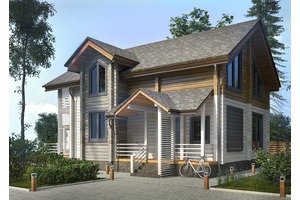 Фасад проект деревянного дома из бруса волга-2